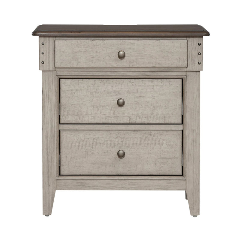 Ivy Hollow - 3 Drawer Nightstand With Charging Station - Weathered Linen / Dusty Taupe