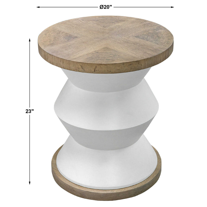 Spool - Geometric Side Table - White & Light Brown