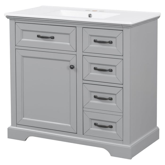 36" Bathroom Vanity With Sink, 2 Tip Out Drawers, Soft Close Hinges