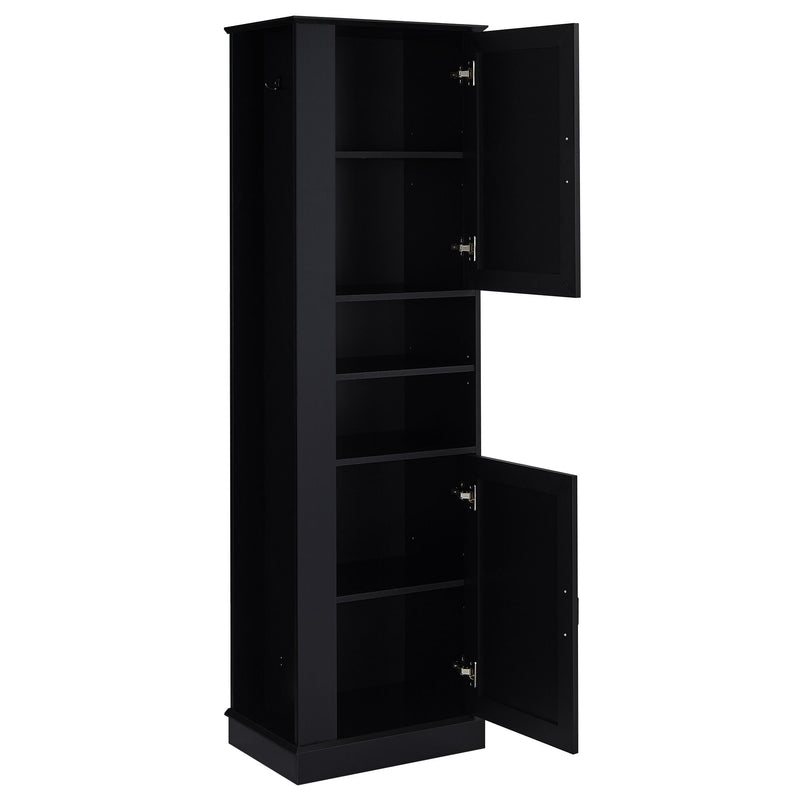 Tall Freestanding Bathroom Storage Cabinet With Adjustable Shelves And Side Hooks Board, Rectangle Design