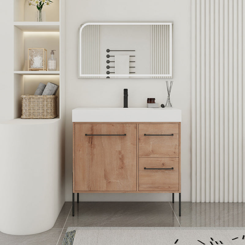 36" Freestanding Bathroom Vanity With Sink, Soft Close Doors & 2 Drawers - Imitative Oak