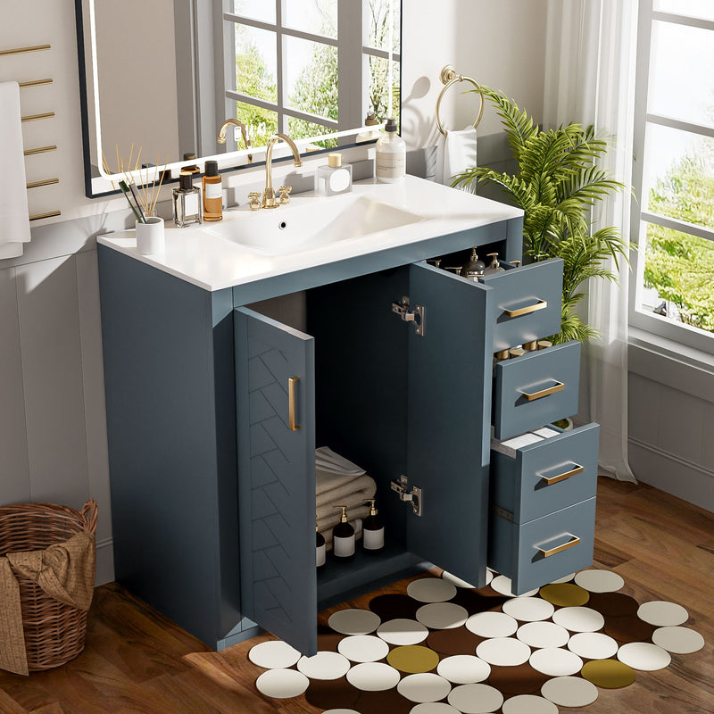 Bathroom Vanity With Sink Combo, Storage Cabinet, Freestanding Set With 3 Drawers & Soft Closing Doors