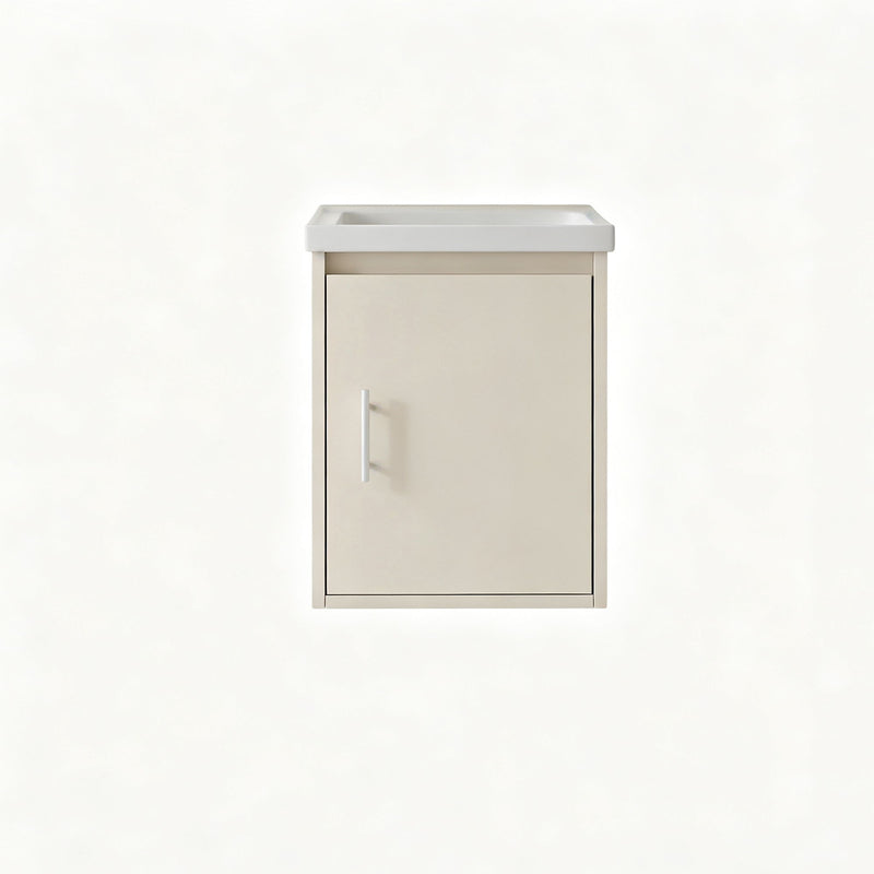 16" Floating Bathroom Vanity Combo, Wall Mounted Cabinet With Sink & Soft Close Doors For Small Bathrooms - Khaki