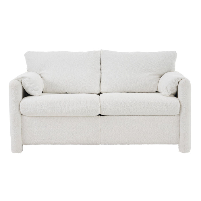 Modern Loveseat Sofa 2 Seater Plush Chenille Fabric Couch With High Density Foam Cushions - Ivory White