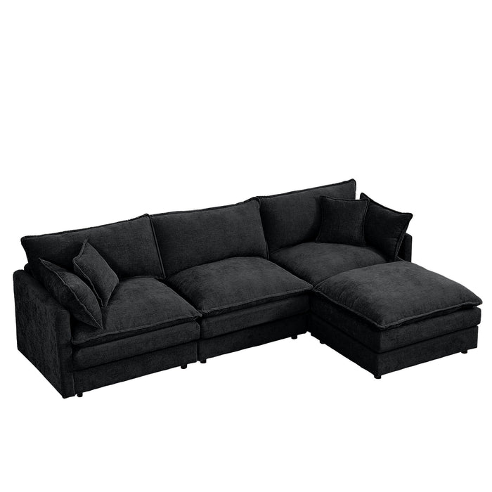 L Shaped Modular Sectional Sofa With Movable Ottoman, 3 Seater Comfortable Seating
