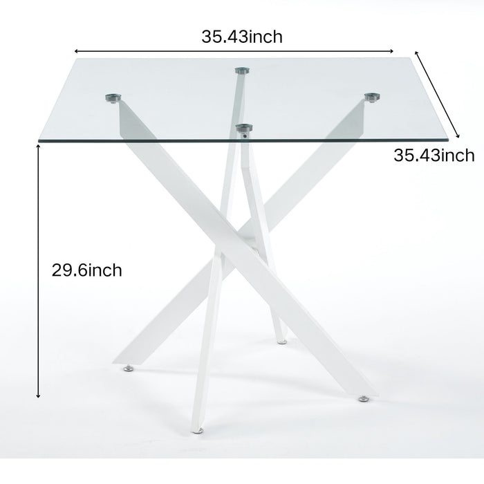 Dining Table With Cross Metal Leg And Tempered Glass, Modern Space Saving Kitchen Table For Living Room Legs, Square Table