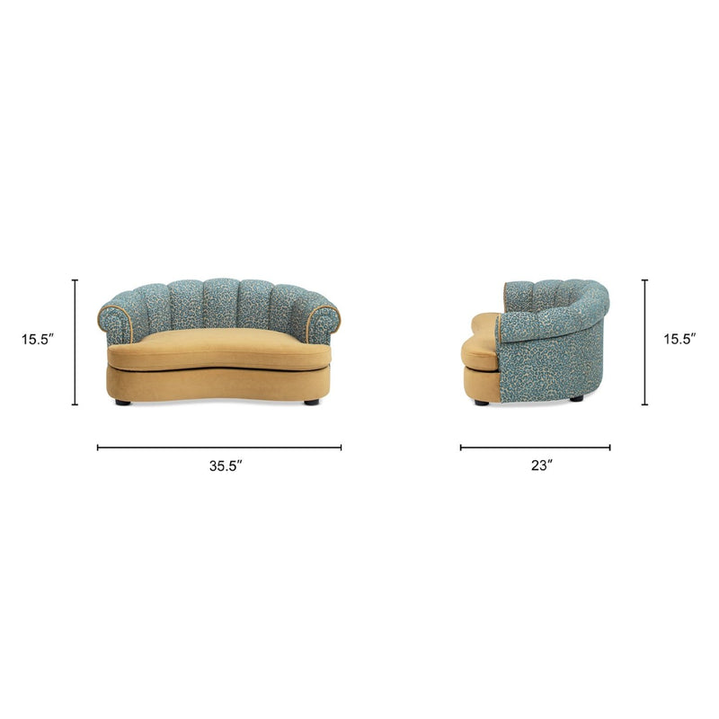 Halle - Rolled Arm Dog Sofa Bed - Gold / Blue