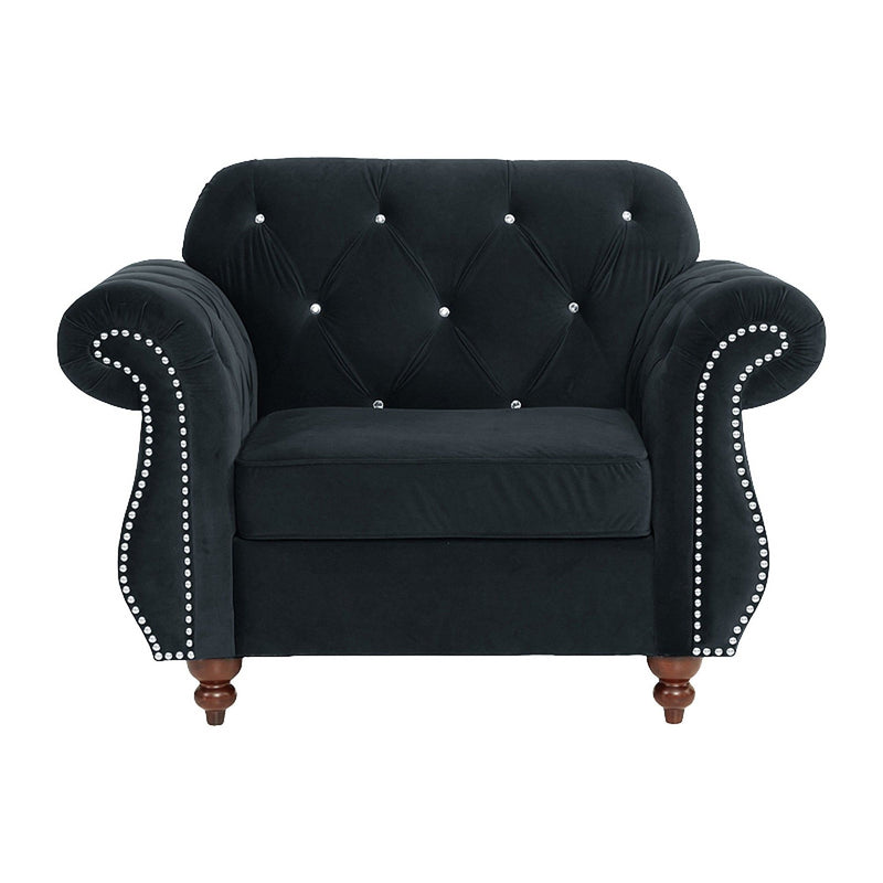 Tufted Chair With Nailhead Trim For Living Room - Black