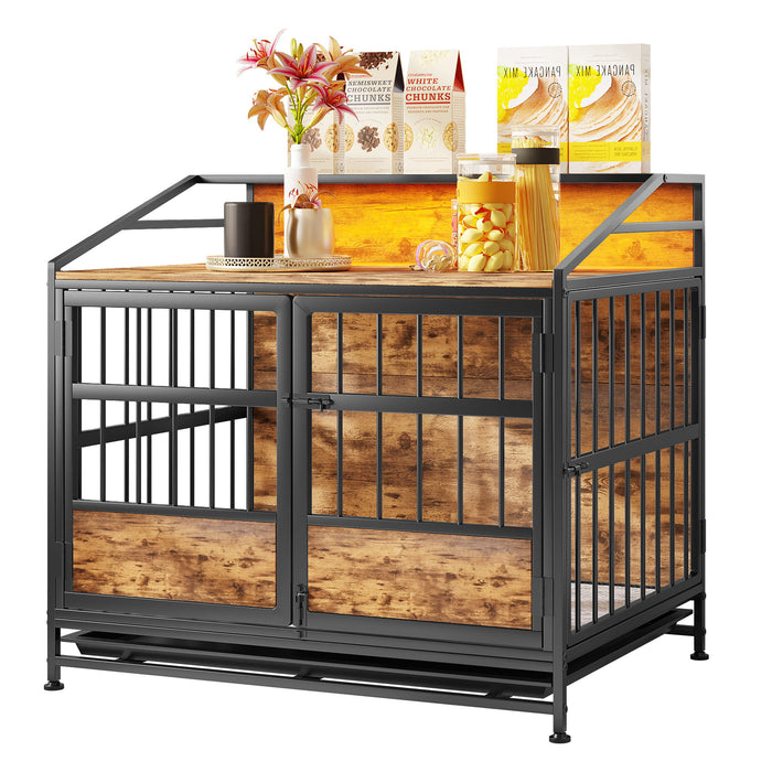 Multi Function Dog Crates With Storage, Double Doors, Indoor Dog Crate - Black Brown