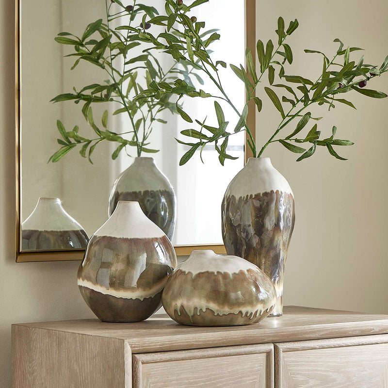 Earthflow - Glazed Outdoor Vases (Set of 3) - Brown / Green / White