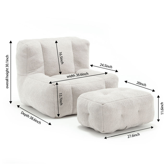 Modern Indoor Fluffy Bean Bag Chair With Memory Foam And Ottoman, Super Soft