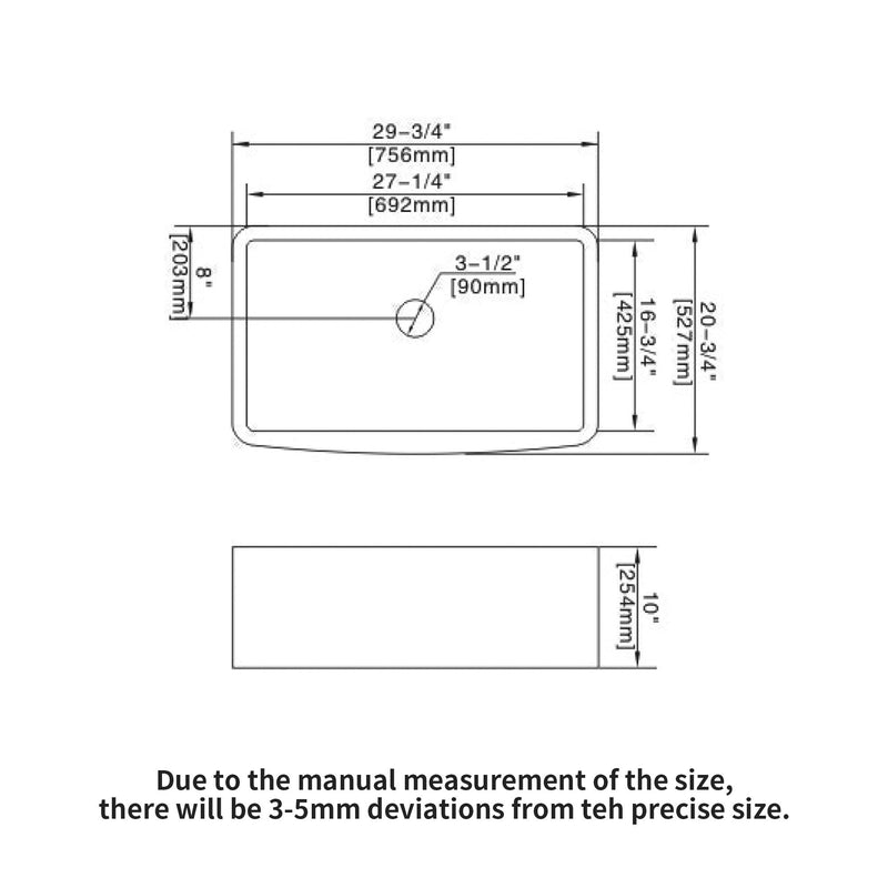 Farmhouse Sink, Apron Front Single Bowl With Arch Edge Design