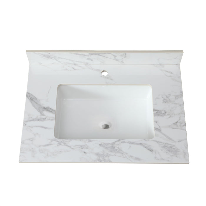 Elegant Bathroom Vanity Top With Rectangular Ceramic Sink And Backsplash