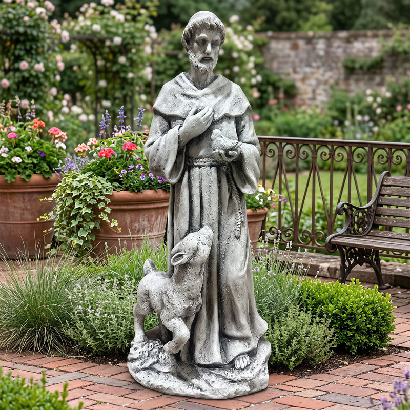 Magnesium Oxide Saint Statue With Lamb Weatherproof Religious Sculpture Garden Church Decor Ornament
