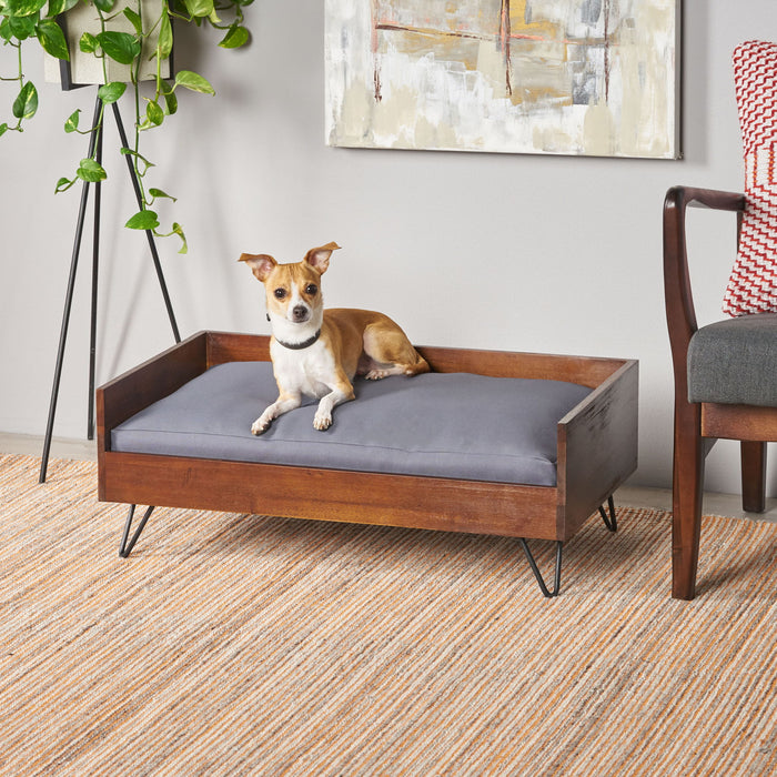 Dog Bed With Sleek Hairpin Legs - Reclaimed Oak / Iron