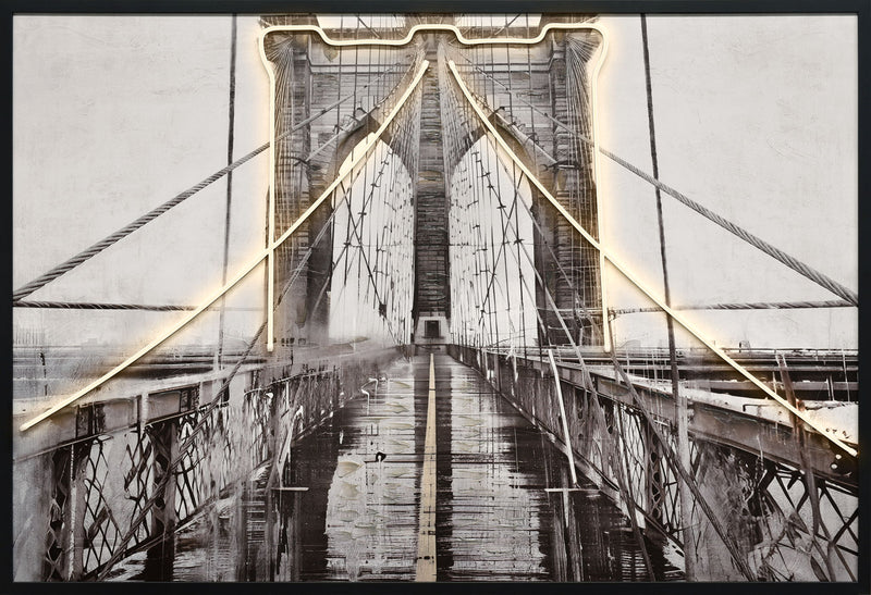 "Luminous Crossing" Hand-Embellished LED In Frame - Black / White / Dark Gray