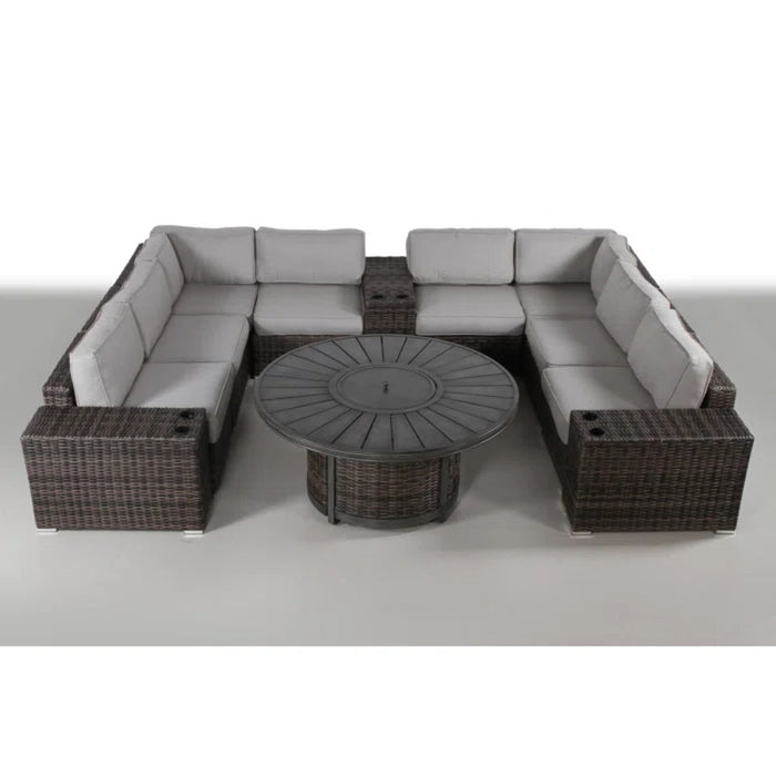 Patio Seating Group With Cushions And Fire Pit - Espresso