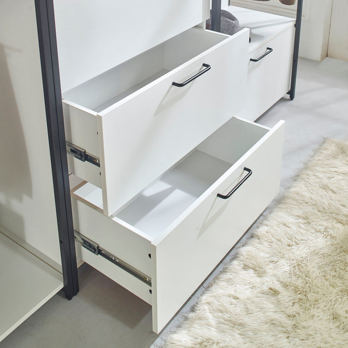 Fiona - Freestanding Walk In Wood Closet System & Metal Frame Durable Storage Solution Melamine - White