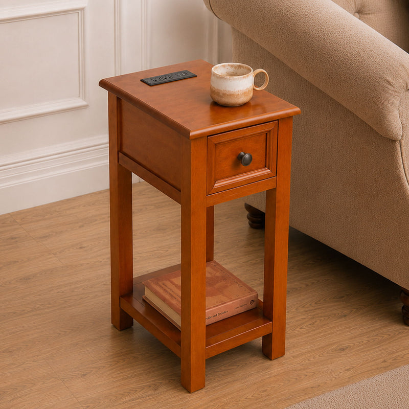 End Table With Drawer And Shelf For Living Room - Walnut