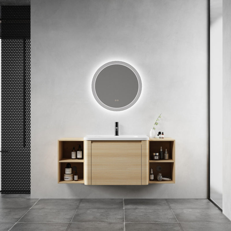 Wall Mounted Bathroom Vanity With Sink, Storage Shelves & Soft Close Door