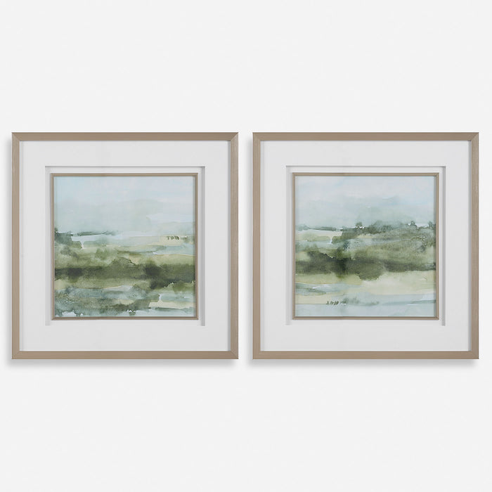 Soft Sage - Abstract Landscape Prints (Set of 2) - Gray