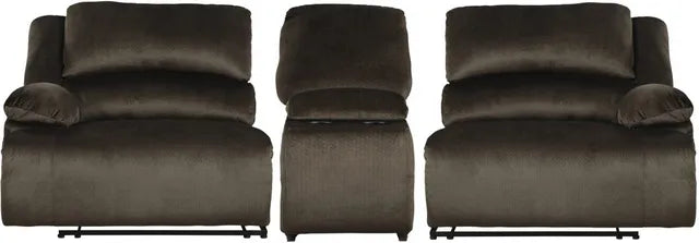 Clonmel 3 Piece Chocolate Reclining Sectional - 2X Recliner + Console