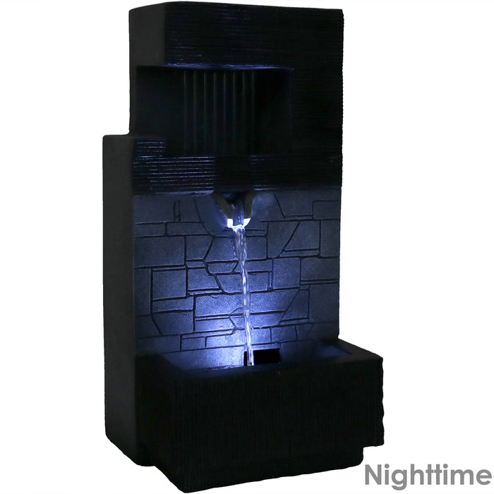 13" Modern Tiered Brick Polyresin Indoor Fountain with LED