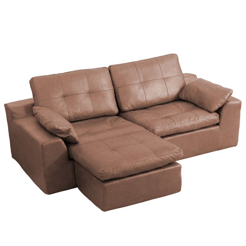 L - Shaped Modular 2 Seater Sofa With Movable Ottoman And High Density Sponge Cushions For Living Room