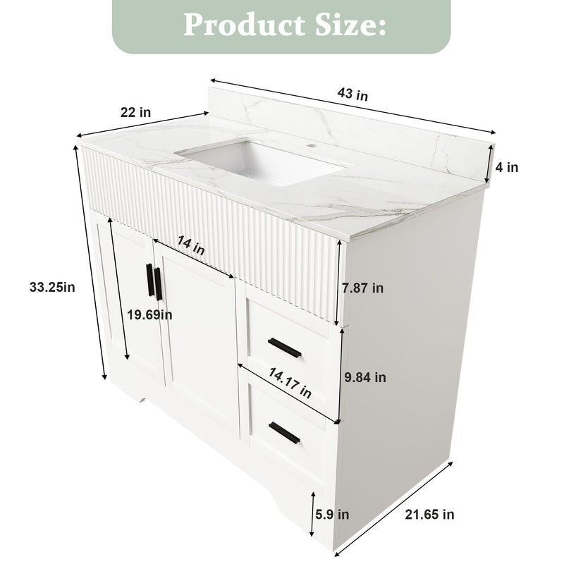 Bathroom Vanity Set, Fluted Cabinet, Soft Close Doors & Drawers - White