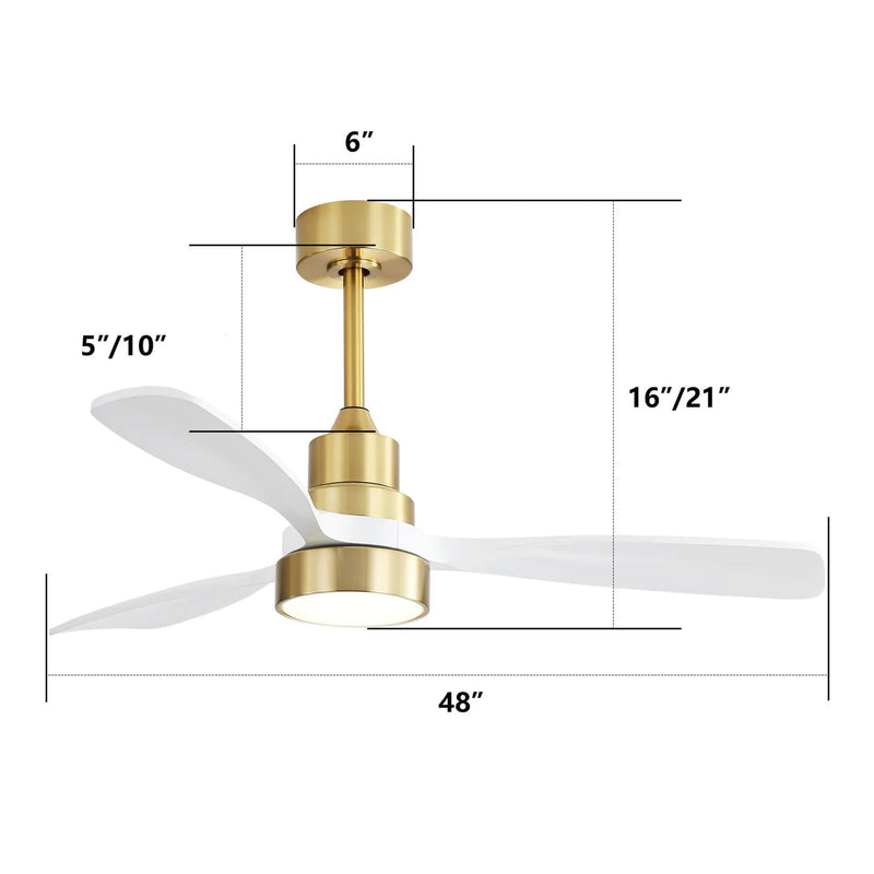 48" Smart Ceiling Fan With Lights, Reversible DC Motor, Remote Control, 3 Blades - Gold / White