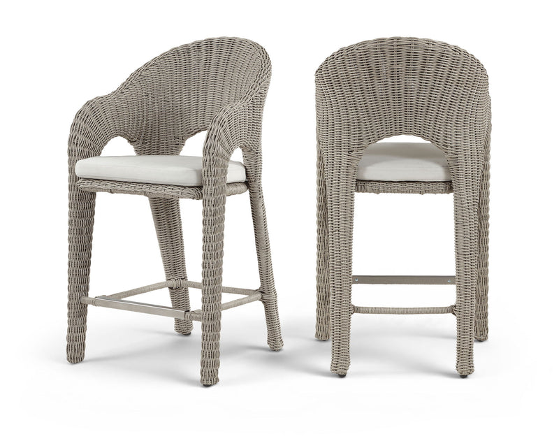 Seacrest - Olefin Water Resistant Fabric And Wicker Outdoor Patio Bar Stool