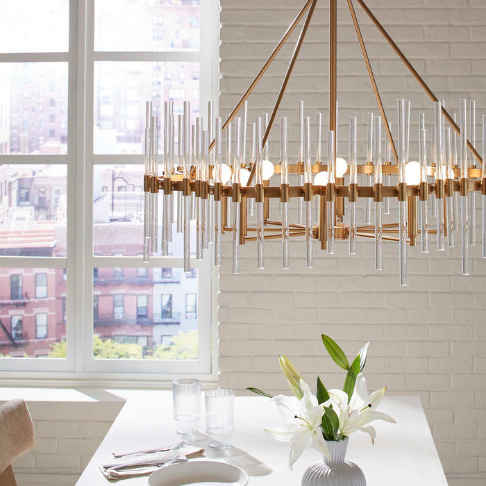 Crystal - Stick 8 Light Chandelier - Brass