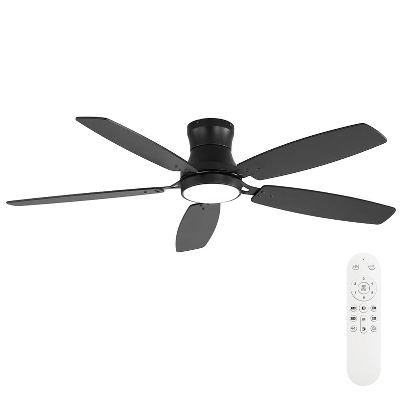 52" Flush Mount Ceiling Fan With Light, DC Motor, Remote Control, Dual Color