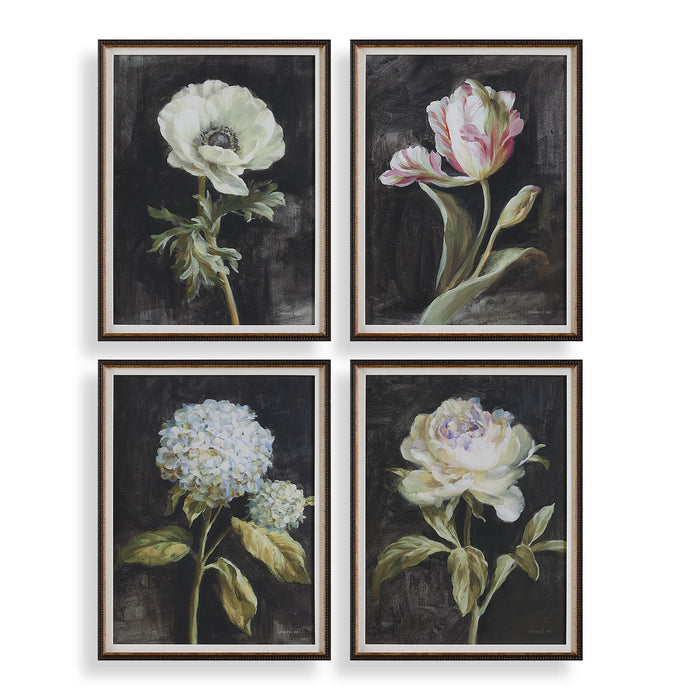 Florals On Black - Framed Prints (Set of 4) - Black