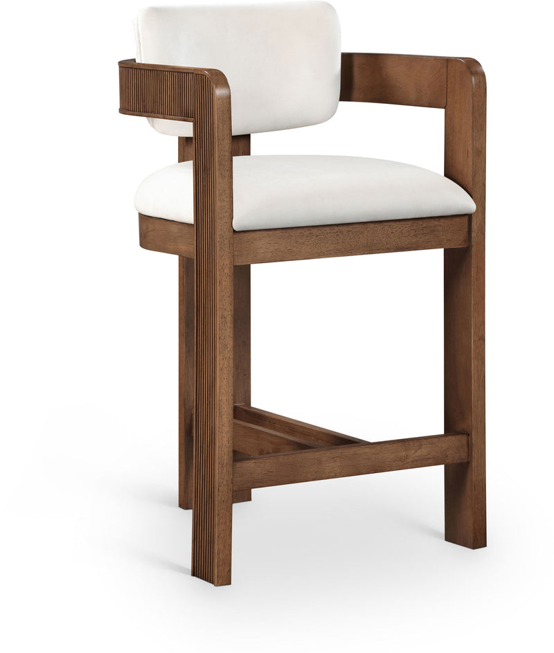 Sacha - Velvet Stool With Brown Base