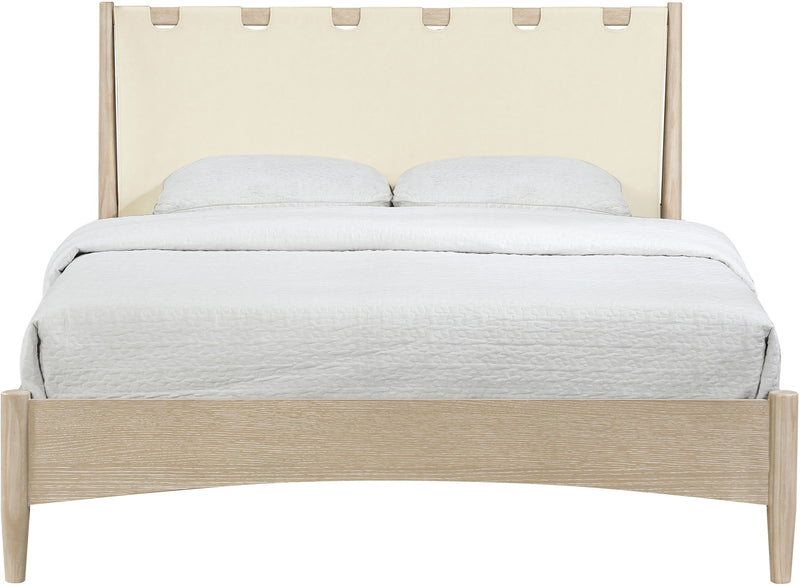 Santos - Vegan Leather Headboard And Wood Bed - Waxed Natural Frame