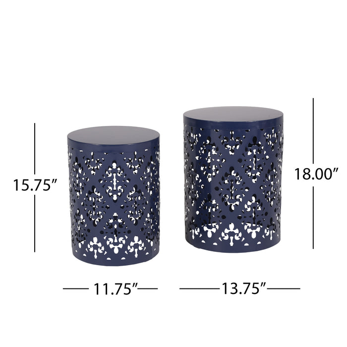 Modern Iron Cut Design End Table (Set of 2) - Navy Blue
