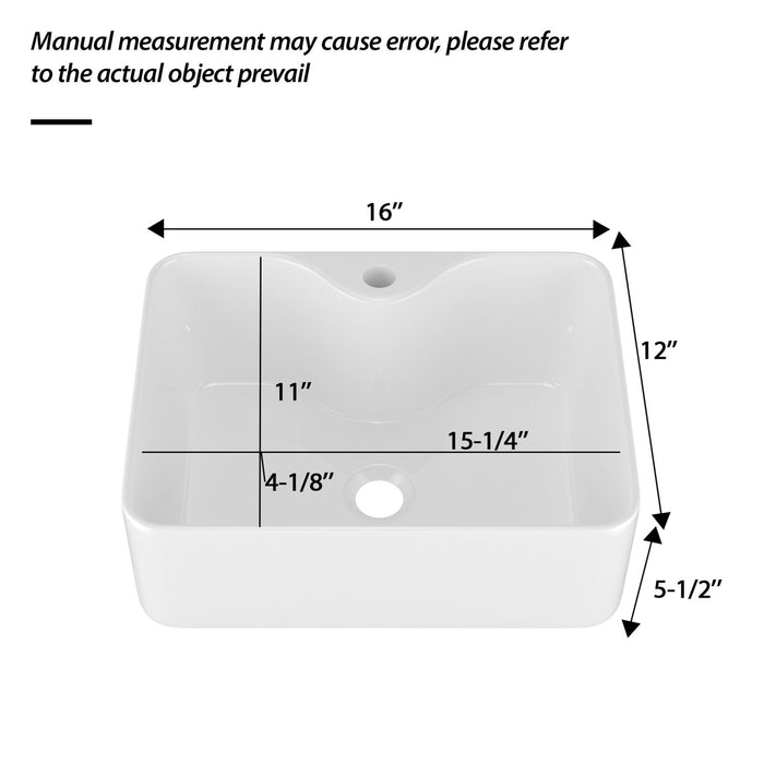 Rectangular Vessel Sink With Faucet & Drain - White / Black
