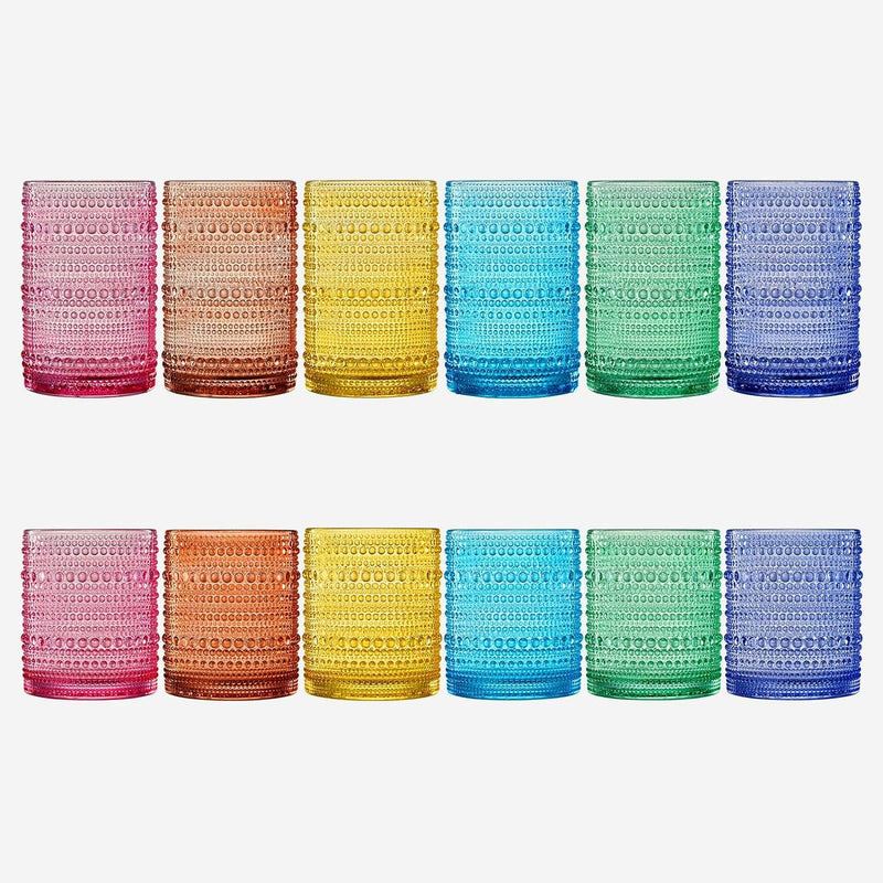 Hobnail Drinking Glasses Colored Beaded Drinking Set of 12