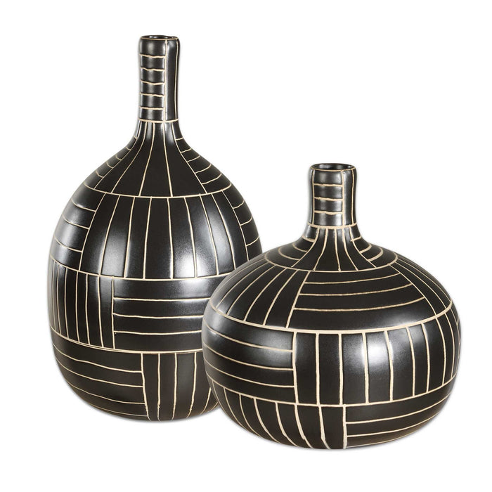 Graphite - Stride Geometric Vases (Set of 2) - Black