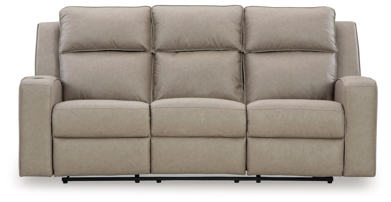 Lavenhorne - Pebble - Rec Sofa W/Drop Down Table