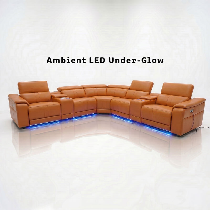 L - Shaped Recliner Sectional Sofa With Bluetooth Speakers, Wireless Charging, LED Lights