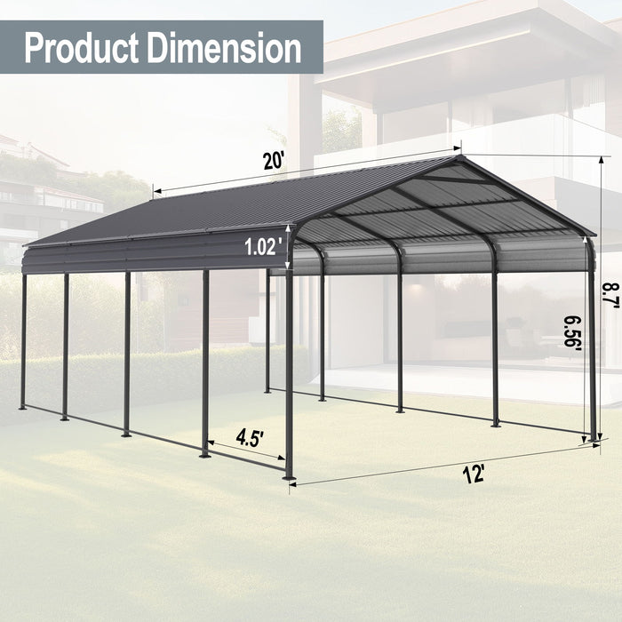 Metal Carport 12 X 20 Ft Heavy Duty With Galvanized Steel Roof Metal Garage Canopy With Galvanized Steel Roof & Frame Car Tent Outdoor Storage Shed For Car Boats And Truck - Alabaster / Dark Gray
