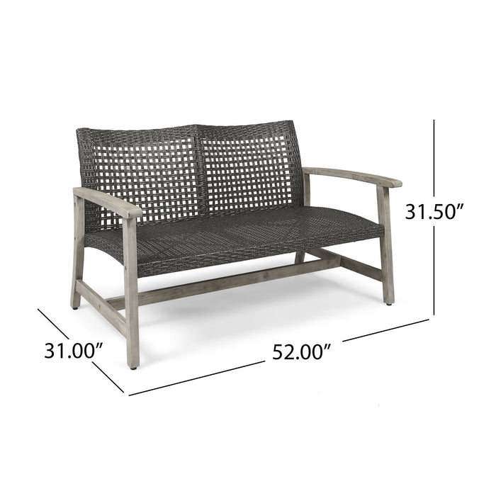 Hampton - Outdoor Wood And Wicker Loveseat - Gray