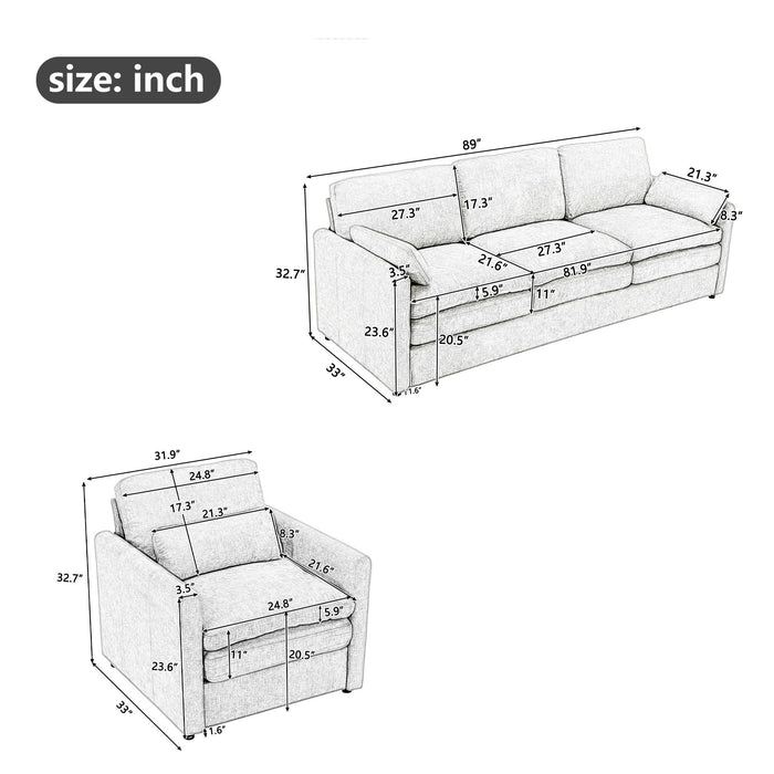 Cloud Sofa Set Couch For Living Room - Light Gray
