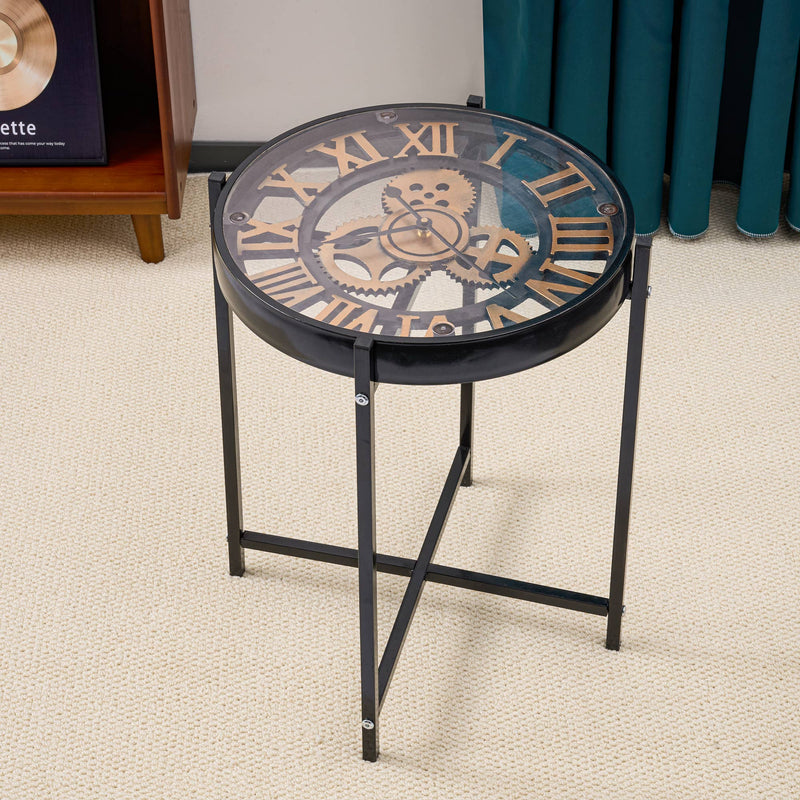 Roman Numeral Clock Display Retro End Table
