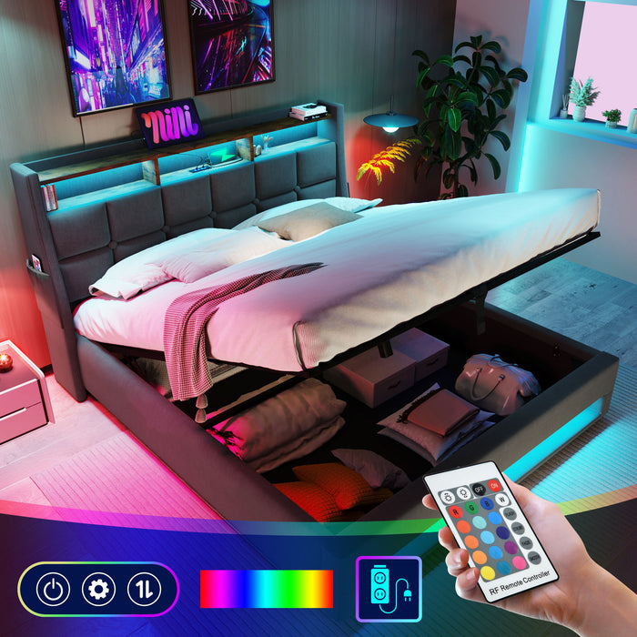 Upholstered Platform Bed With A Hydraulic Storage System, LED And USB Charging (Without Mattress)