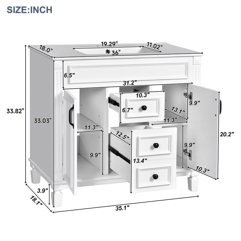 Bathroom Vanity With Top Sink, Cabinet With 2 Soft Closing Doors And Drawers