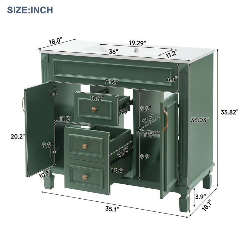 Bathroom Vanity With Top Sink, Cabinet With 2 Soft Closing Doors And Drawers
