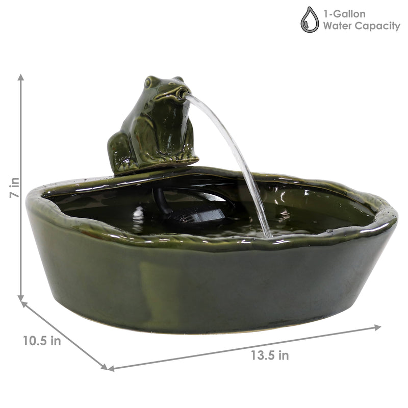 Frog Glazed Ceramic Outdoor Solar Water Fountain - 7 in